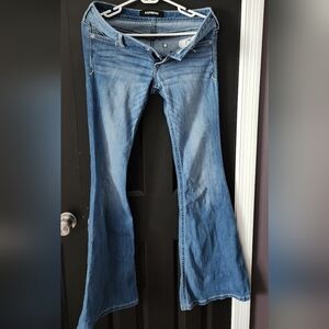 Express Women's Medium Blue Low Rise Flare Jeans